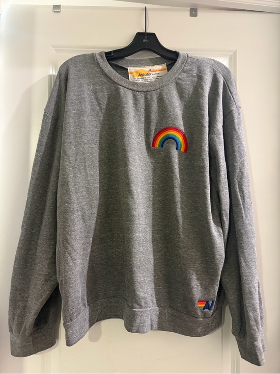 Aviator Nation Tops - Aviator Nation Gray Crewneck with Embroidered Rainbow